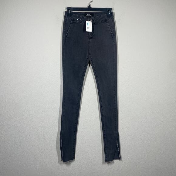 For4 New York Los Angeles Size 23 Iris Fray Bottom Skinny Jeans Black Slit Ankle - Picture 1 of 9
